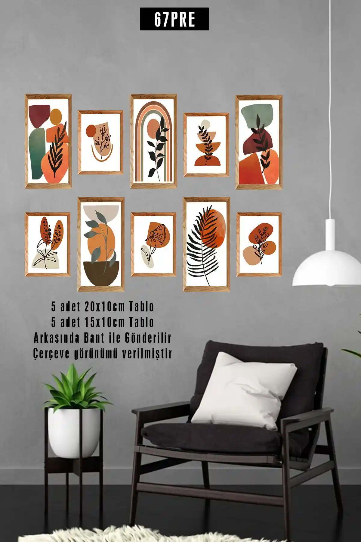 OneMina 10 Parça Premium Boho MDF Tablo Seti ile Modern ve Şık Duvar Dekorasyonu