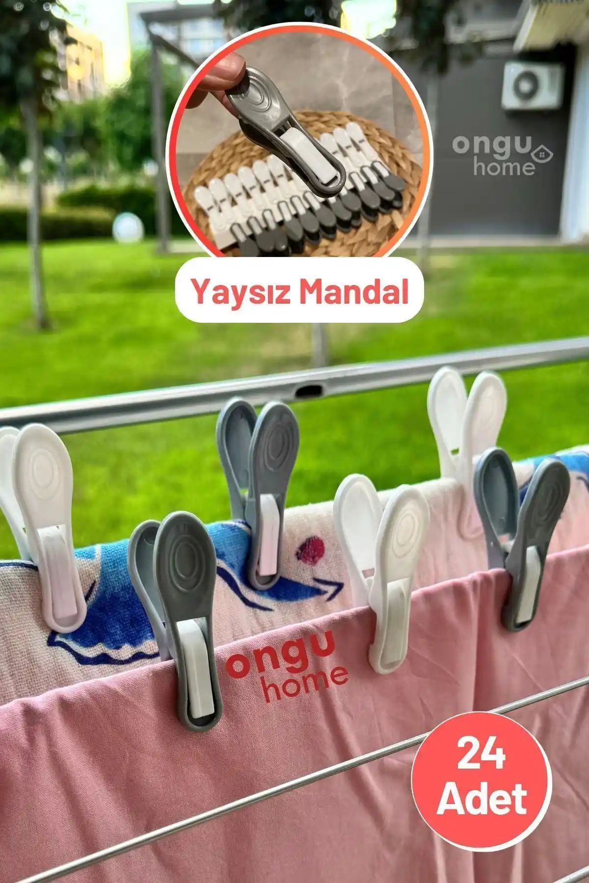 Ongu Home 24'lü Yaysız Mandal Seti Modern ve Dayanıklı Çamaşır Askısı Çözümü