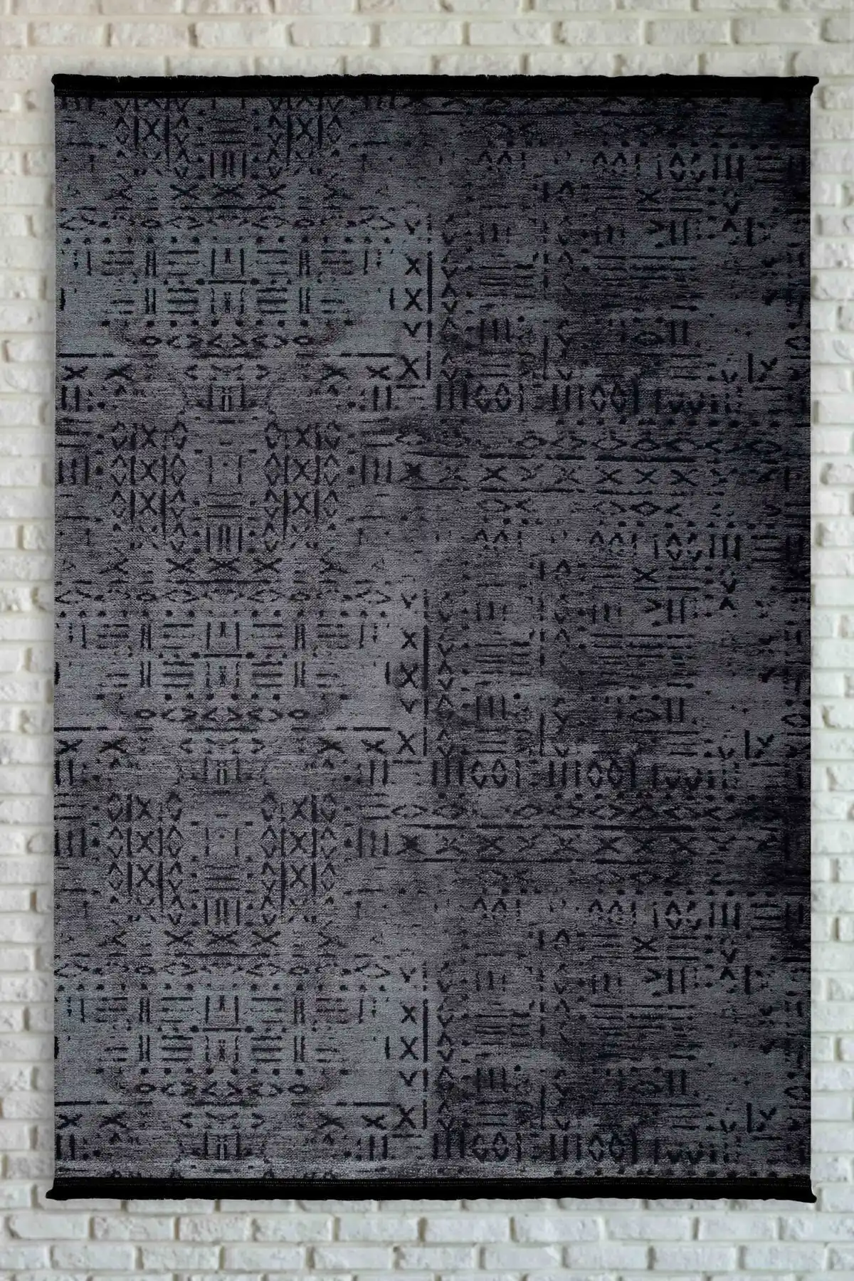 Oriente Home İskandinav Desenli Antrasit Kaymaz Taban Şönil Makina Halısı 7807