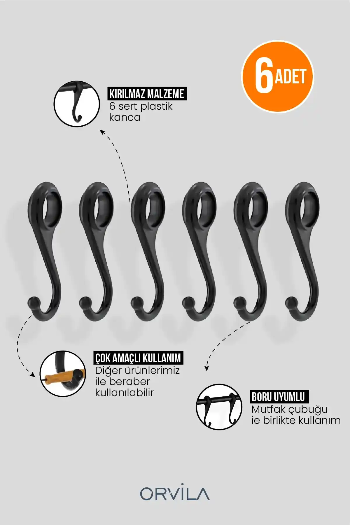 Orvila 6'lı Çok Amaçlı Askı Seti - Mutfak ve Banyo İçin Dayanıklı ve Şık