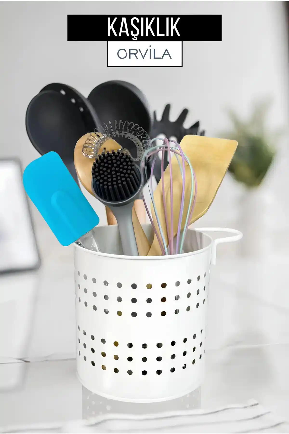 Orvila Beyaz Metal Kaşıklık: Modern ve Dayanıklı Mutfak Organizatörü