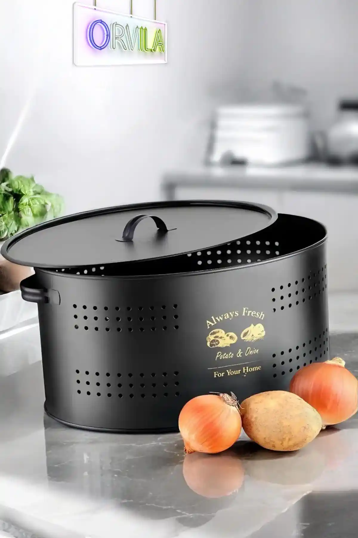 Orvila Lüx Bölmeli Metal Patates ve Soğanlık: Modern ve Dayanıklı Mutfak Saklama Çözümü (75-90 karakter)
