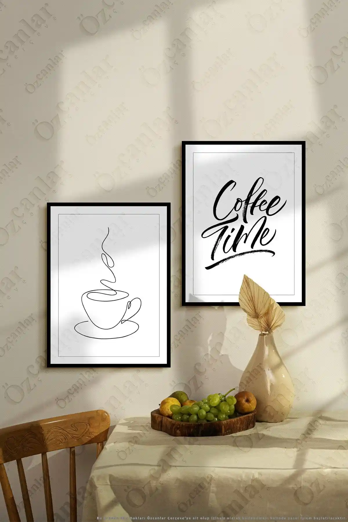 Özcanlar Çerçevesiz Coffee Time Duvar Tablo Seti Modern ve Şık Dekorasyon Çözümü