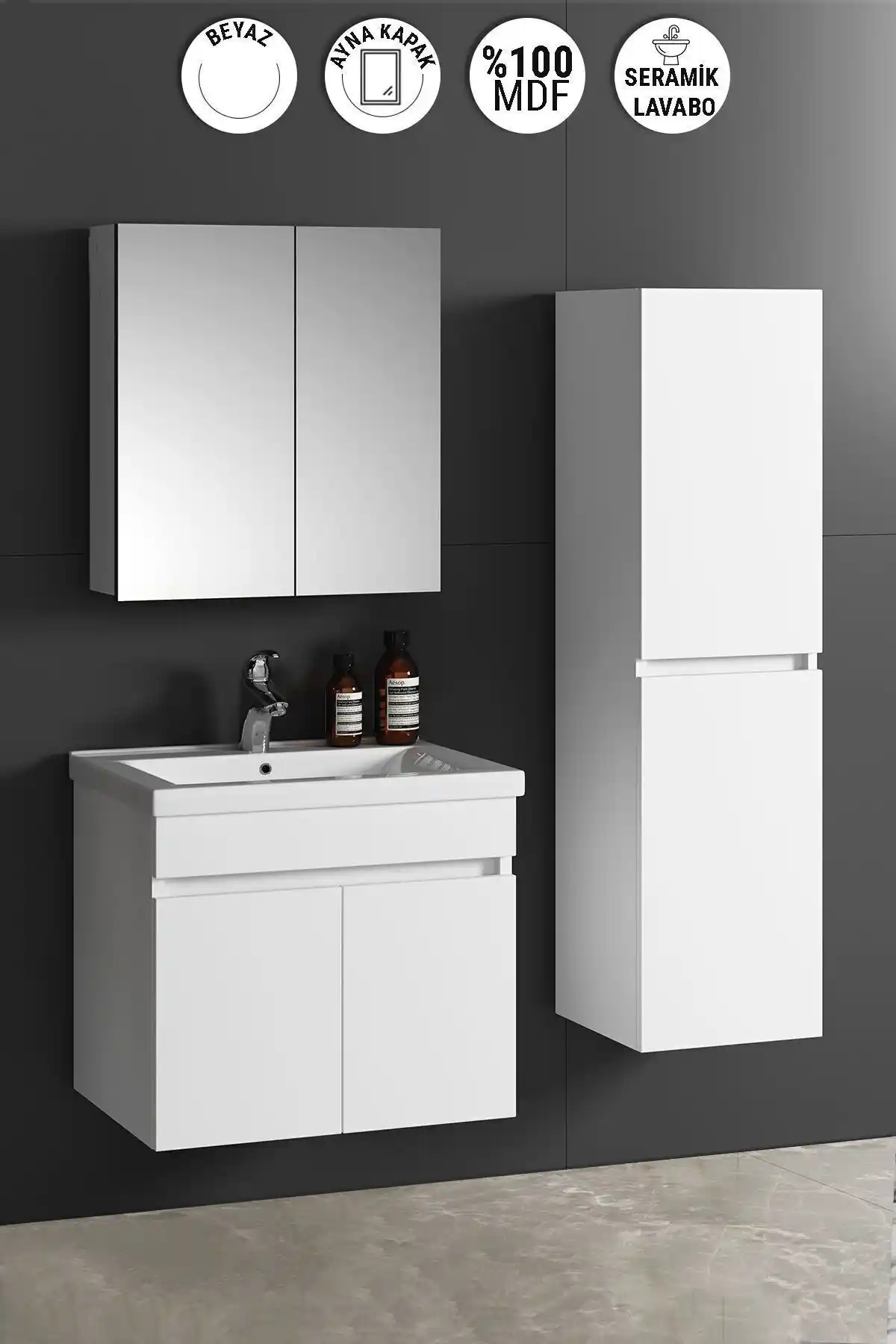 Özceden 65x35 cm Beyaz MDF Seramik Lavabolu Asma Banyo Dolabı Takımı İncelemesi