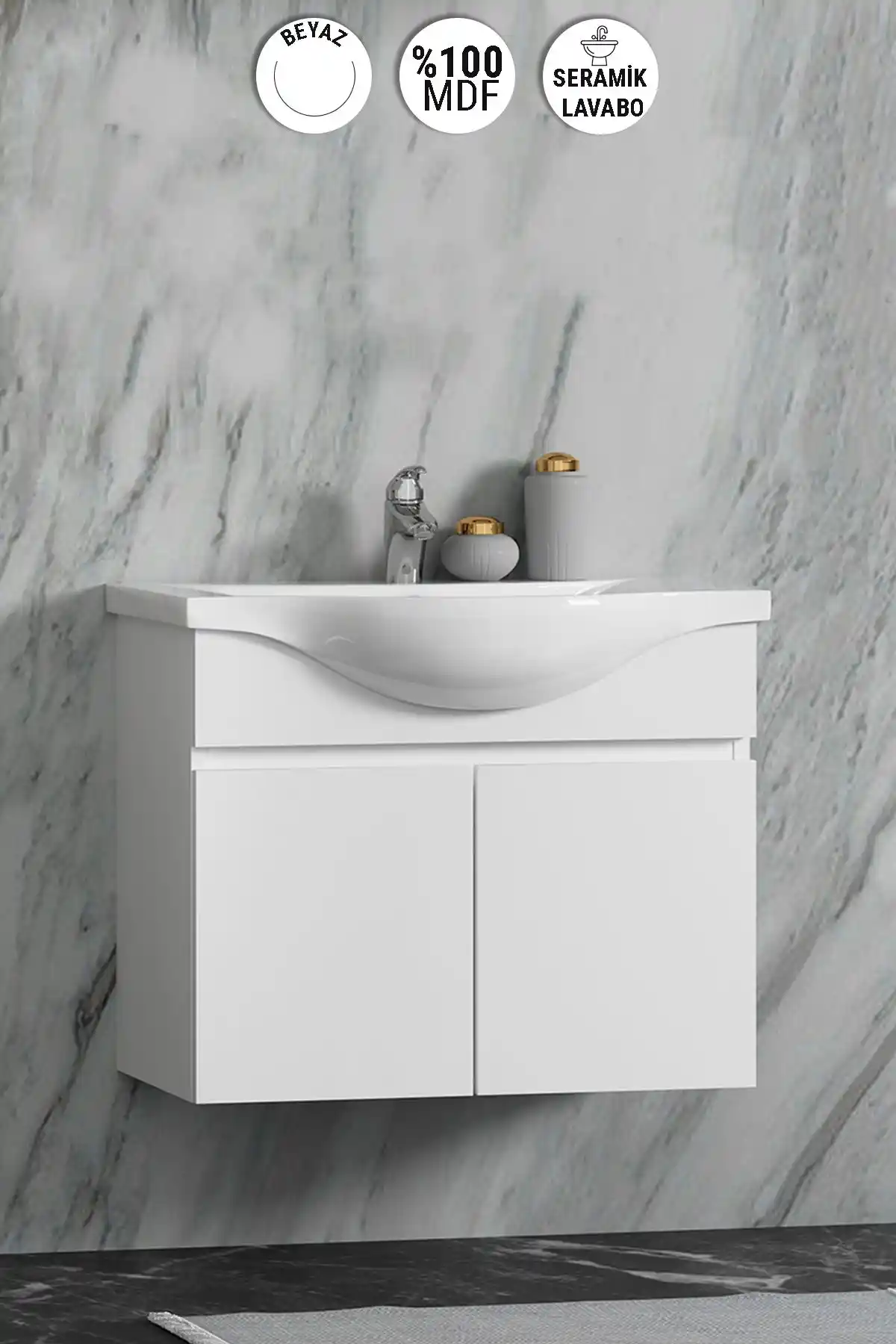 Özceden Yılz 65 cm Beyaz MDF Seramik Lavabolu Asma Banyo Alt Dolabı Ürün Tanıtımı ve Özellikleri