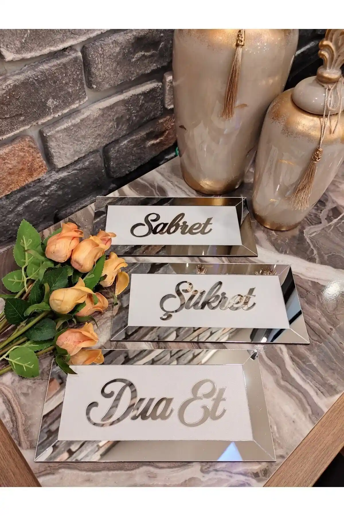 Özel1Gün 3'lü Pleksi Set Gümüş Tasarım Modern Duvar Dekoru