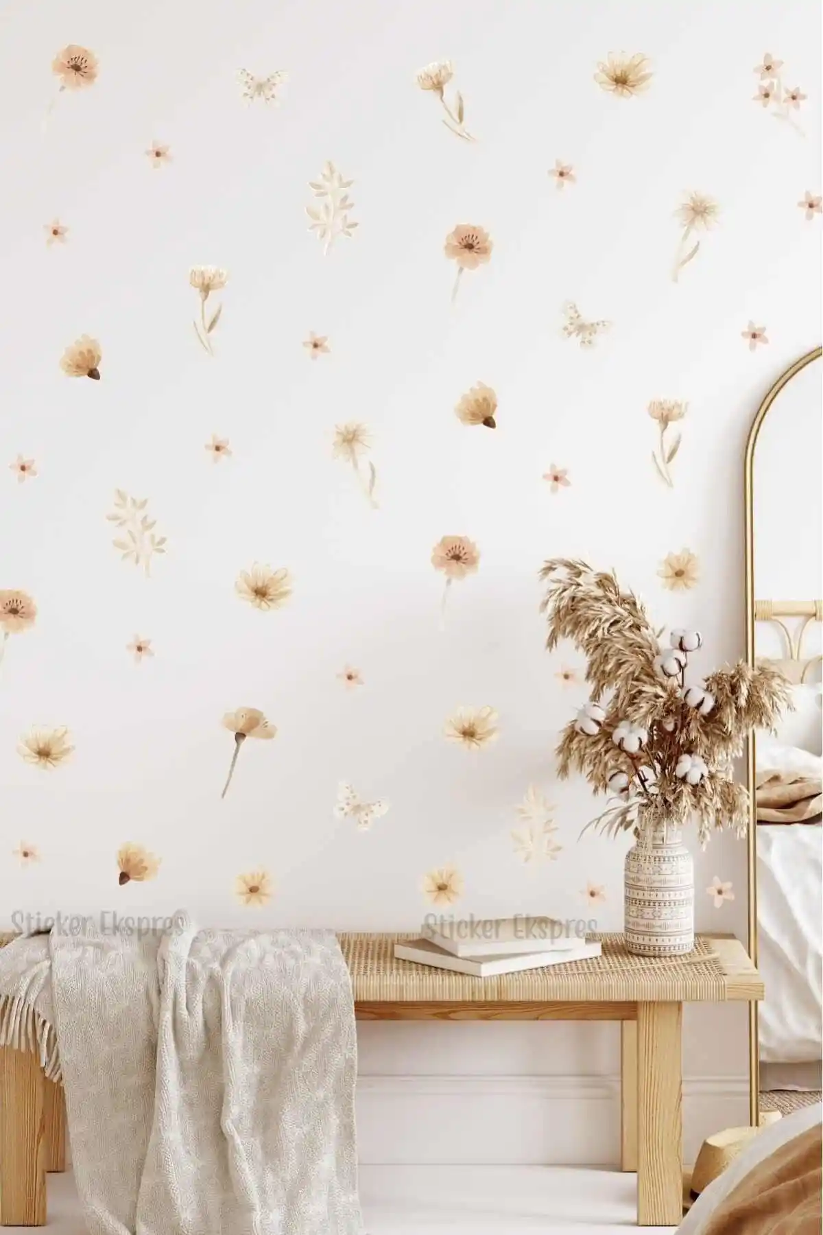 Pastel Boho Çiçekler Duvar Sticker Seti ile Ev Dekorasyonuna Canlılık Katın