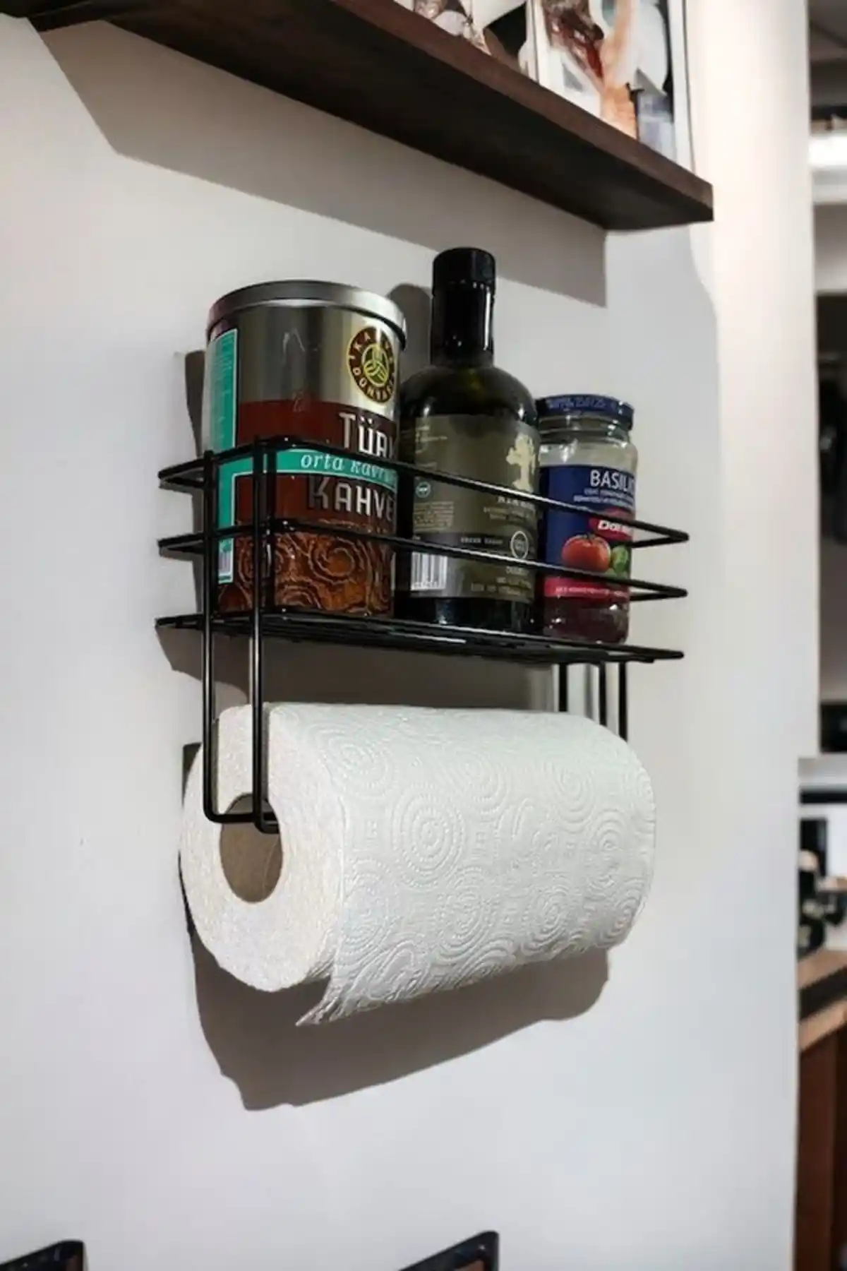 Patulya Yapışkanlı Baharatlık ve Kağıt Havlusu Askısı Modern Mutfak Düzeni İçin