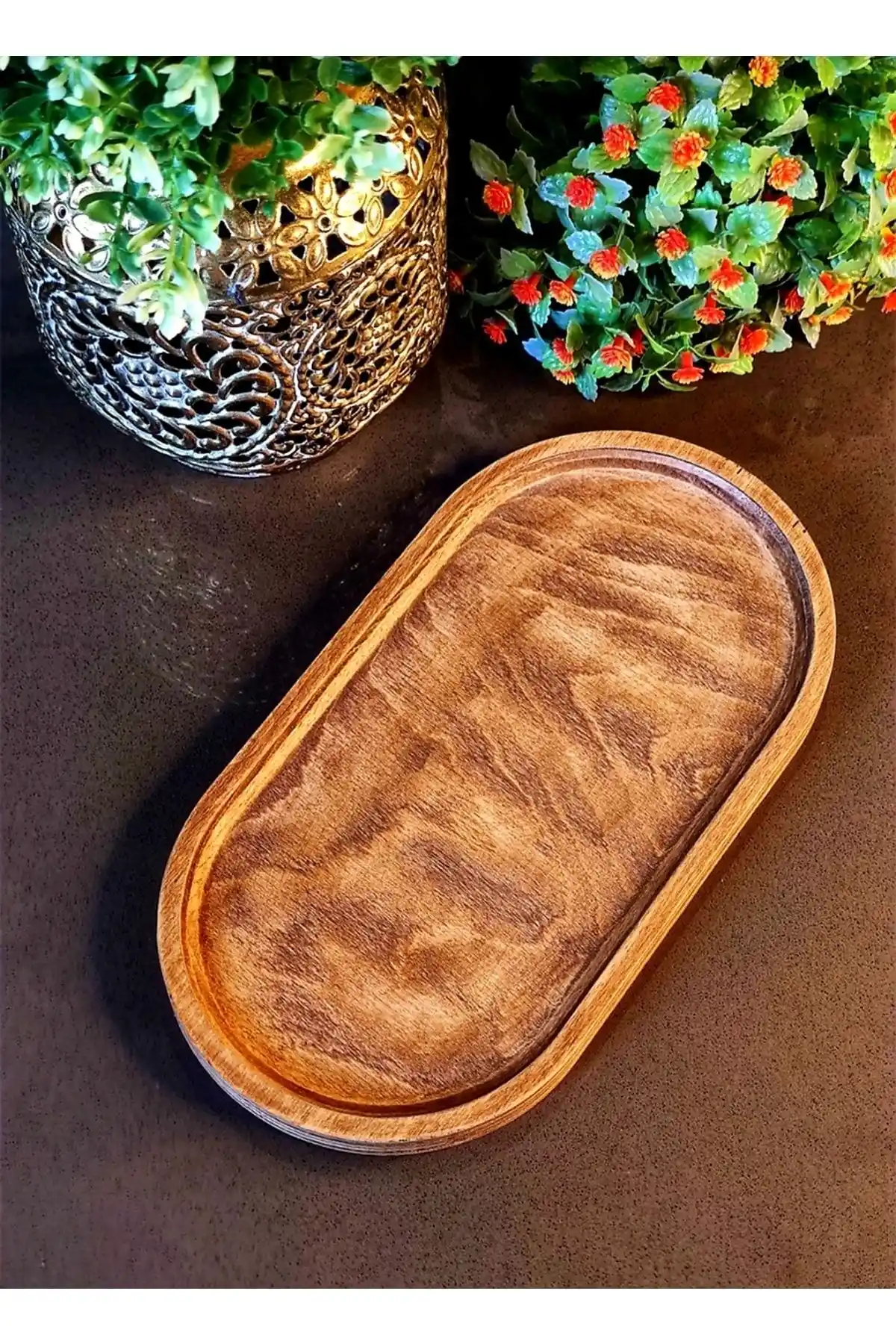 Pembelia Life Doğal Ahşap Amber Sıvı Sabunluk ve Yağlık Standı 21 cm Boyutlarında