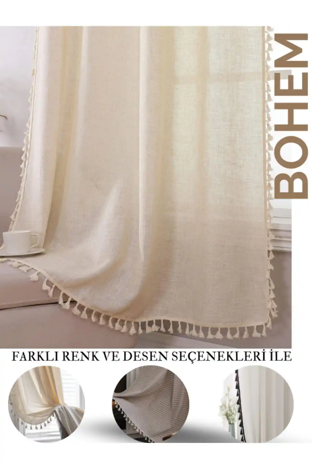 Perdeplus Keten Bohem Tarz Püsküllü Fon Perde: Şık ve İşlevsel Tasarım İçin Ideal Seçenek