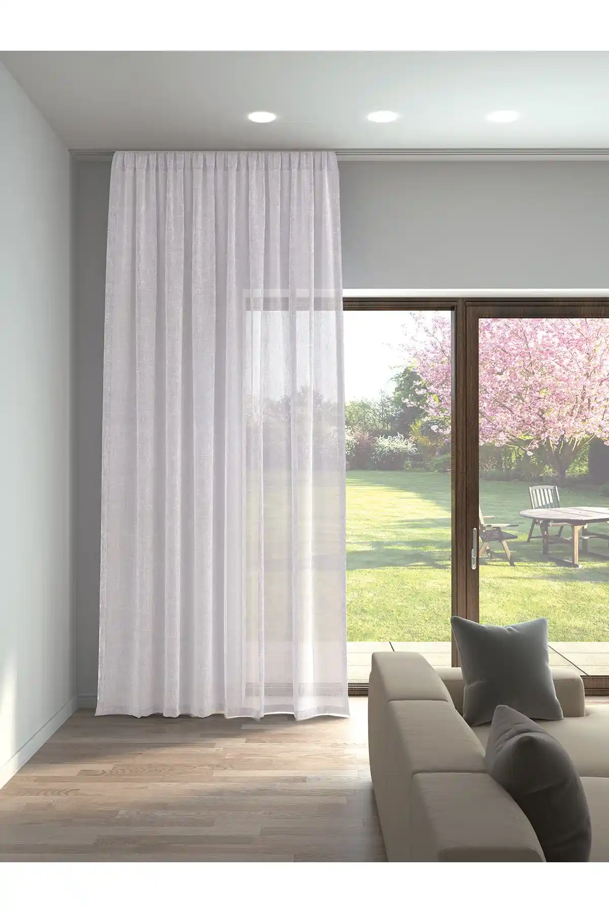 Perle Beyaz Renk Keten Görünümlü Düz Tül Perde: Modern ve Dayanıklı Dekorasyon Seçeneği