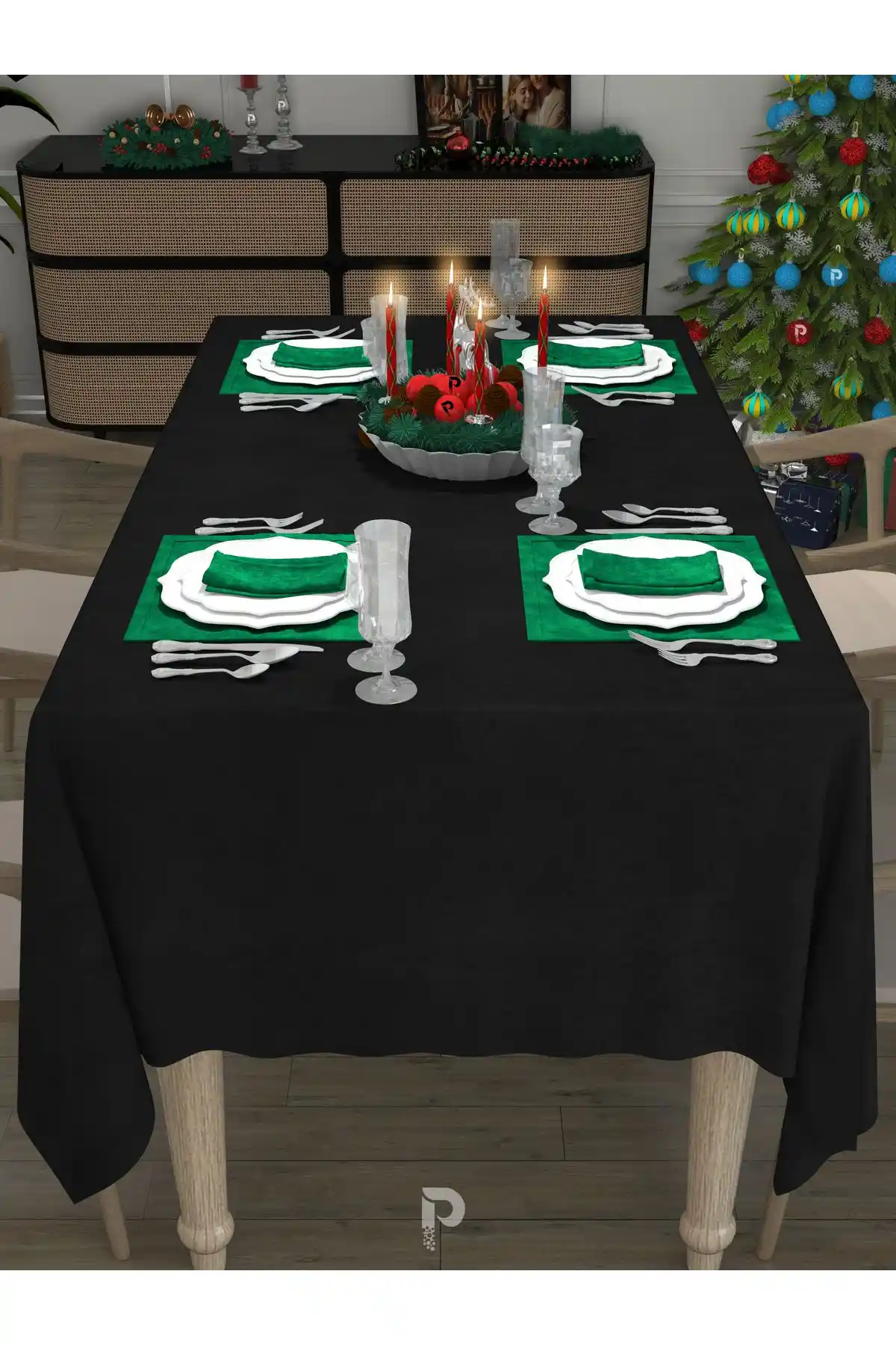 Perle Daily Serisi Kadife Dokulu Siyah Masa Örtüsü: Şık ve Pratik Kullanım İçin Uygun