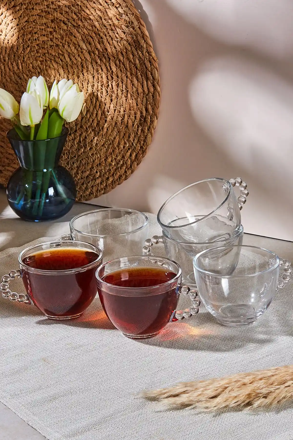 Perotti Girona 6'lı Cam Çay Fincanı Boncuk Detaylı Şık ve Dayanıklı Tasarım