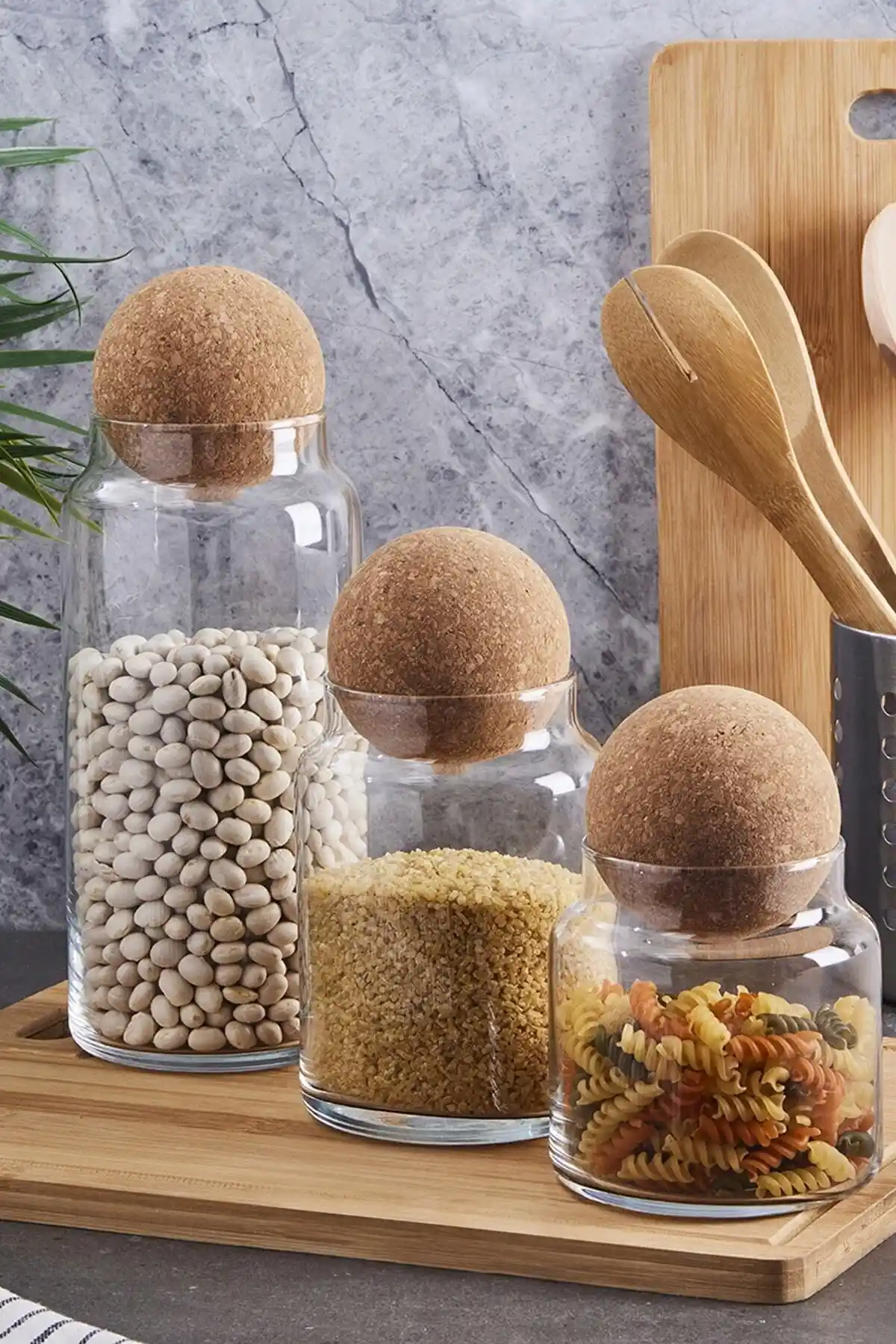 Perotti Sughero Top Mantar Kapaklı Cam Kavanoz ve Baharat Seti Mutfak Düzeni ve Estetiği İçin Uygun