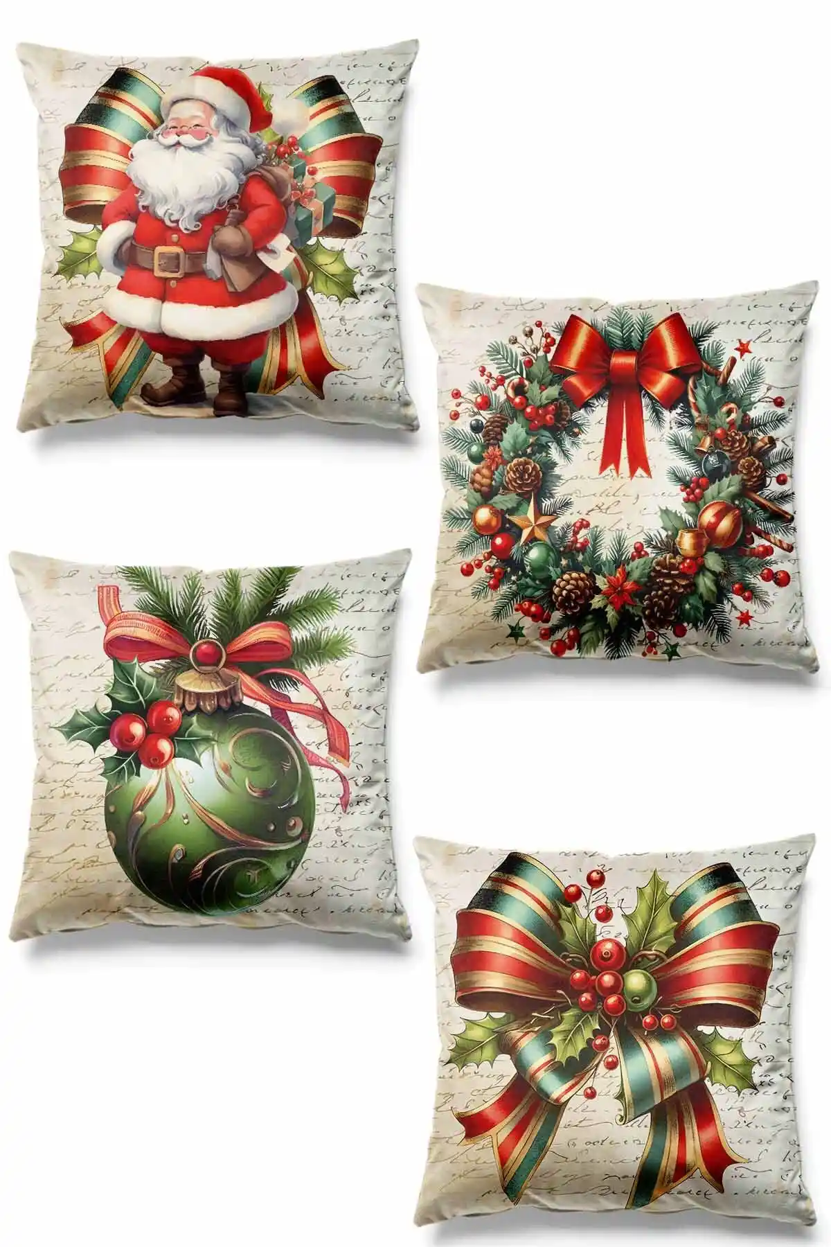 Pilloveland Retro Christmas Çift Taraflı Kırlent Kılıfı Yılbaşı Dekorasyonuna Şık Dokunuş