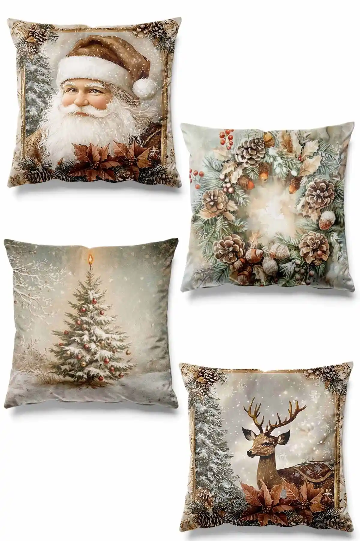 Pilloveland Snowy Christmas Dekoratif Kırlent Kılıfı Seti Yılbaşı İçin Modern ve Şık Tasarım