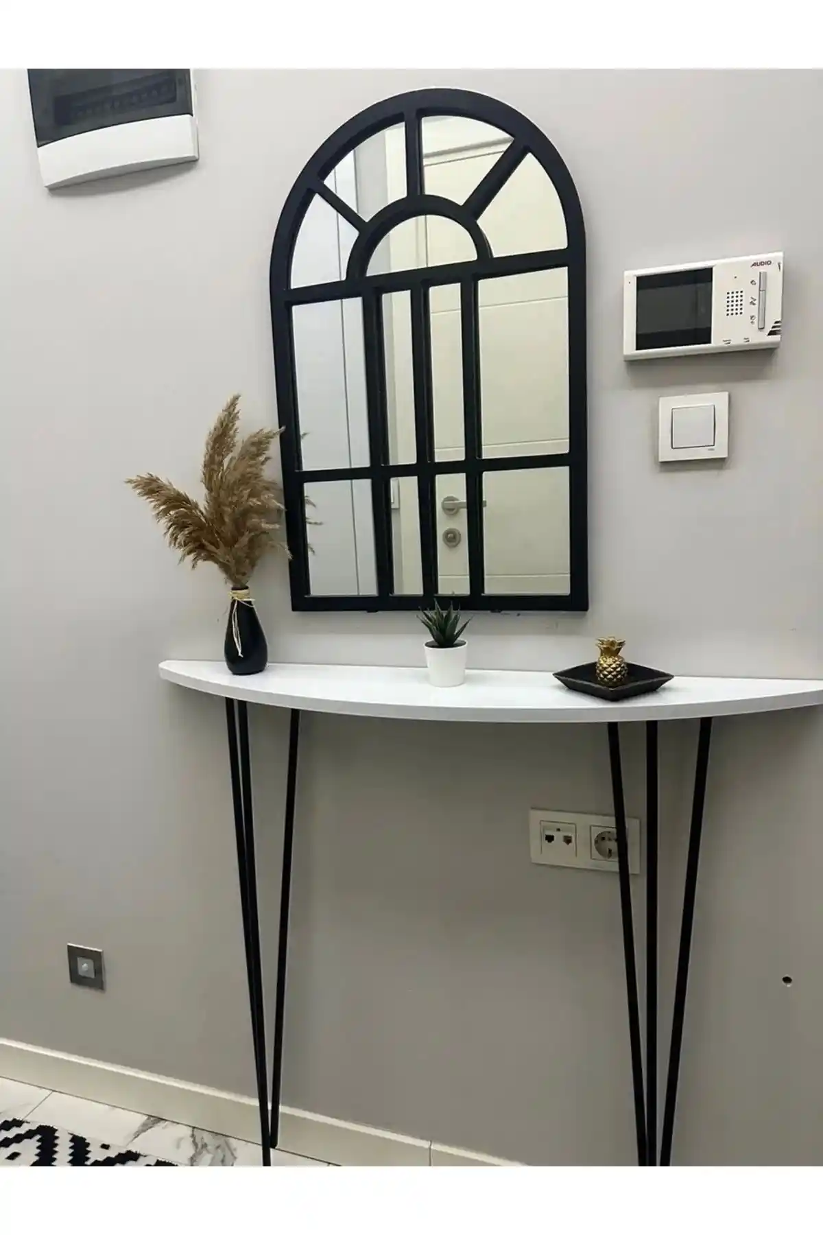 Pinhal Home Beyaz Yarım Ay Oval Kenar Dresuar Modern ve Şık Giriş Dekorasyonu İçin