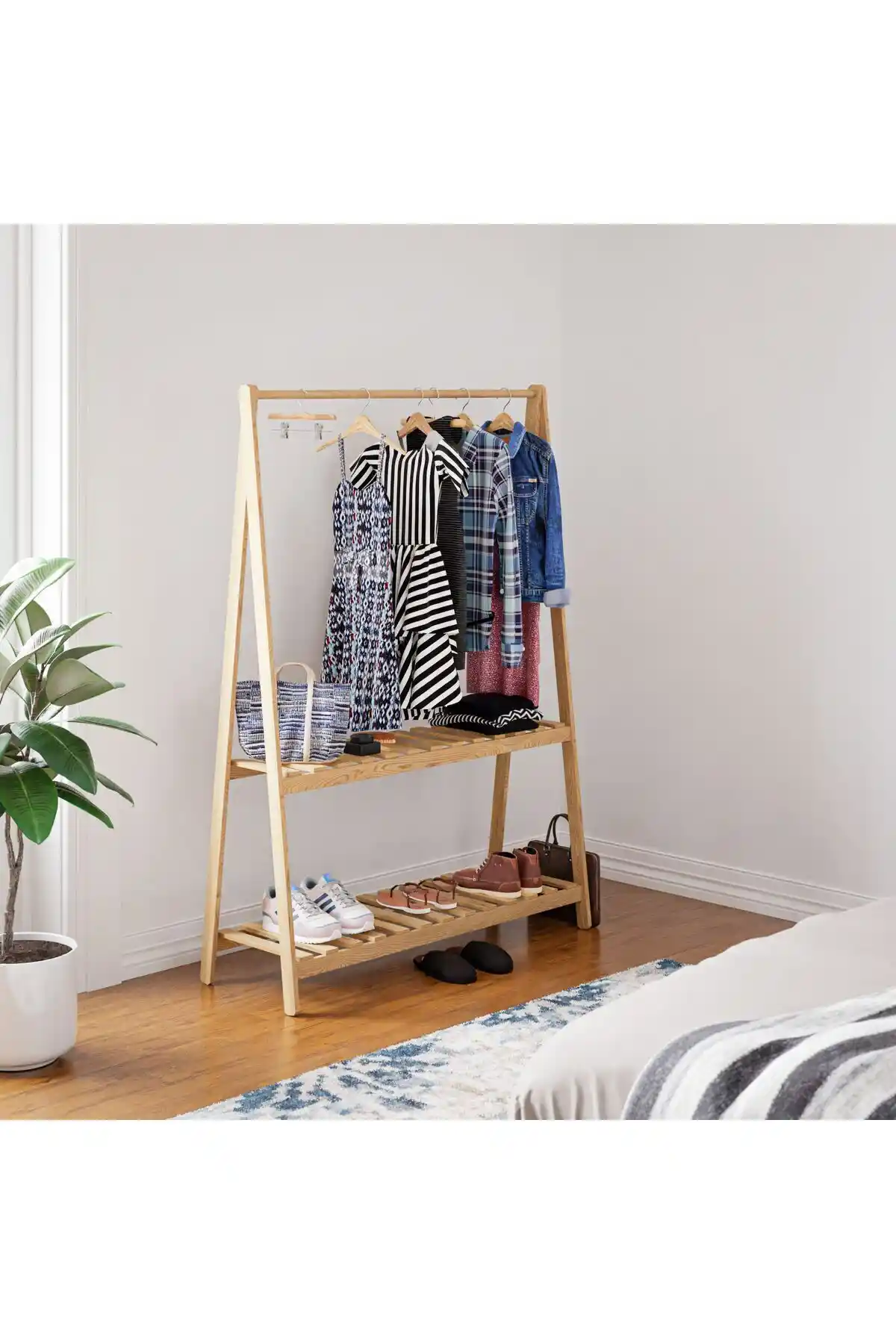 PinoXİ Doğal Ahşap ve Metal Askılık Modern ve Estetik Tasarımıyla Depolama Çözümü