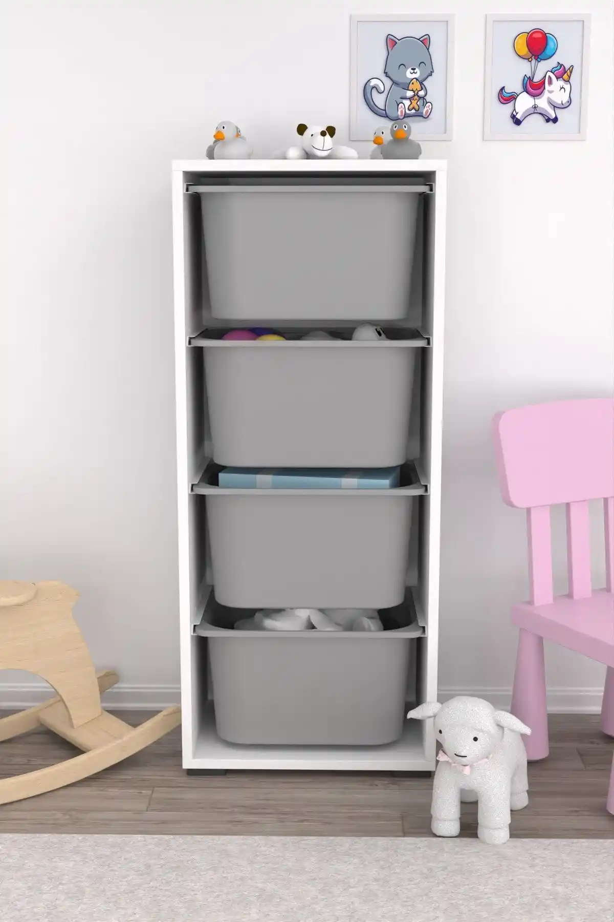 Pratico 4 Derin Sepetli Çok Amaçlı Oyuncak Dolabı: Modern ve İşlevsel Çözüm