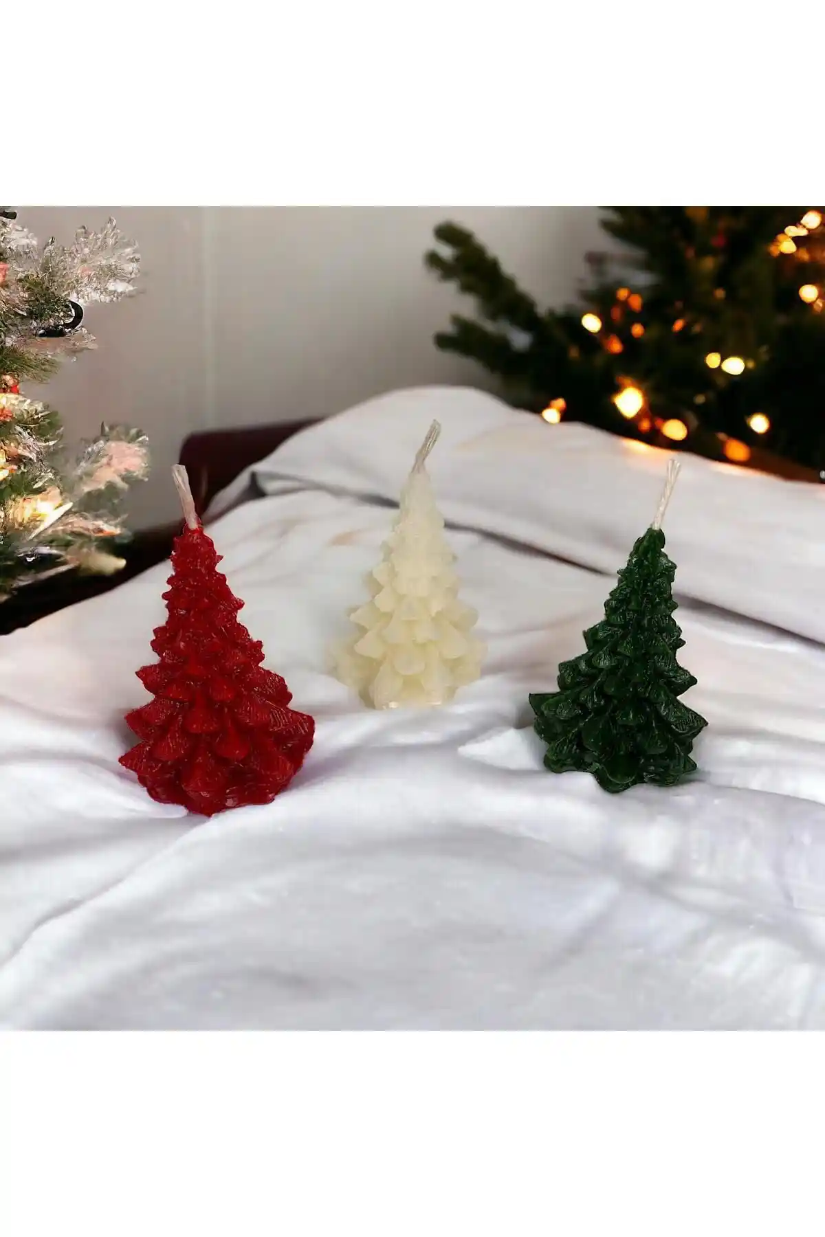 Pratik House 3'lü Çam Ağacı Mum Seti Doğal ve Şık Dekorasyon Seçeneği