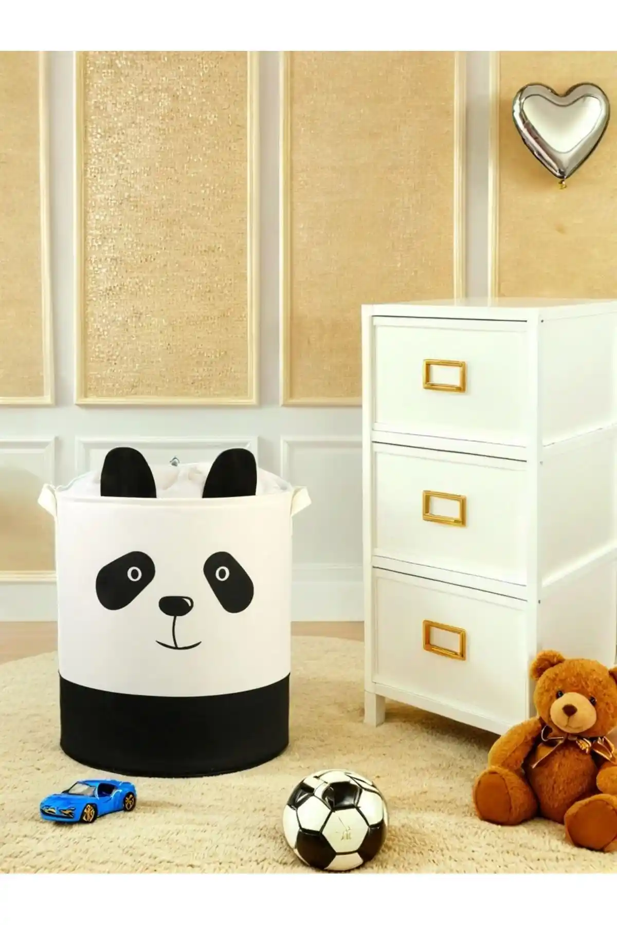 PRENDİ HOME Panda Temalı Fileli Çocuk Odası Düzenleyici Sepetleri 37x40 cm geniş iç hacimle kullanışlı