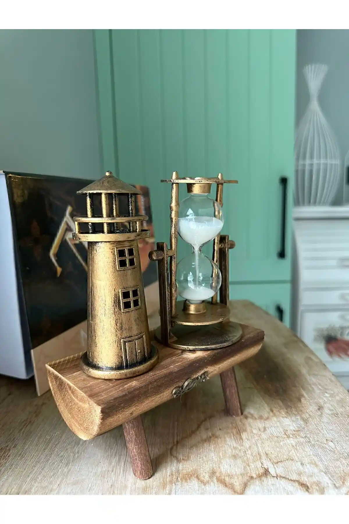 ProDecor Ahşap Deniz Feneri Temalı Dekoratif Kum Saati Şık ve Nostaljik Tasarım