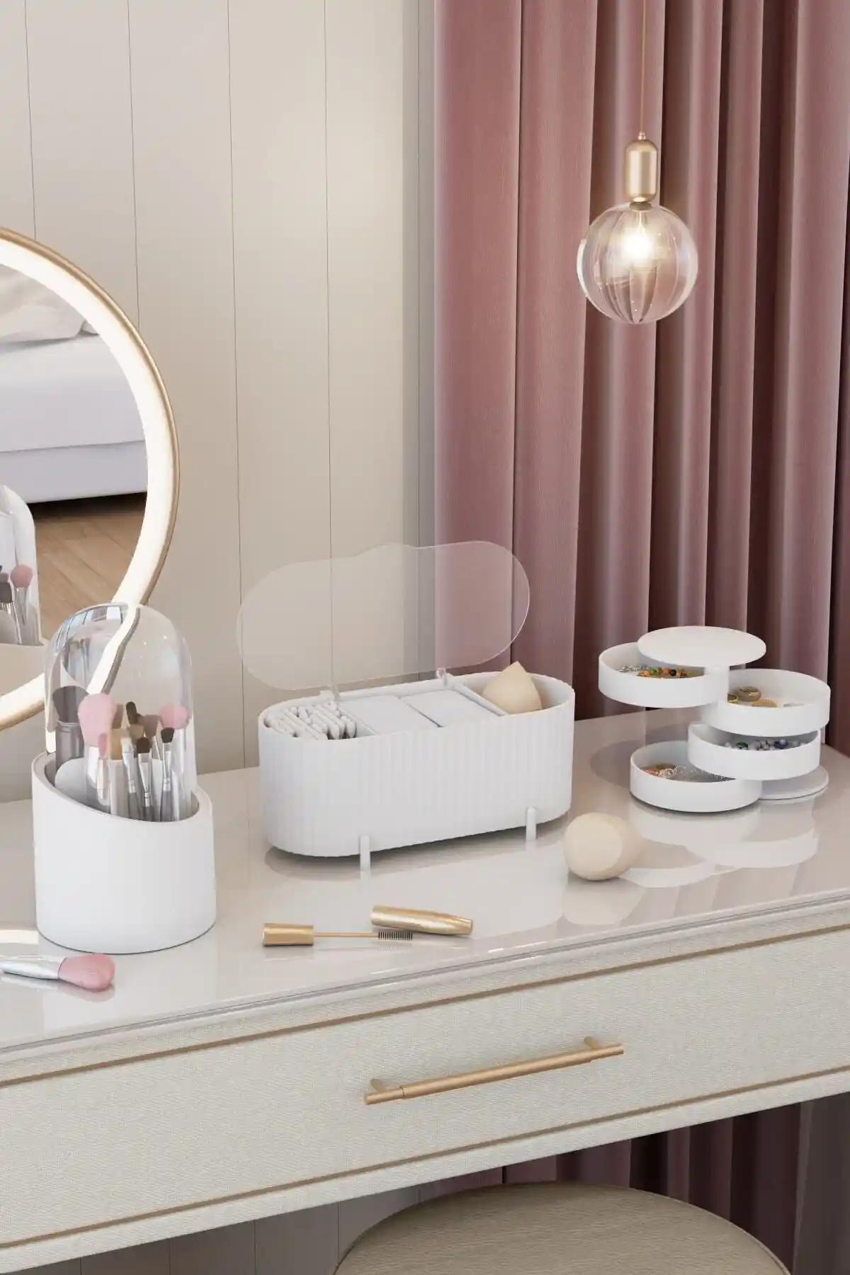 Pufwin Home Çok Amaçlı Makyaj ve Takı Organizer Seti Turkuaz Renkli Günlük Kullanım İçin