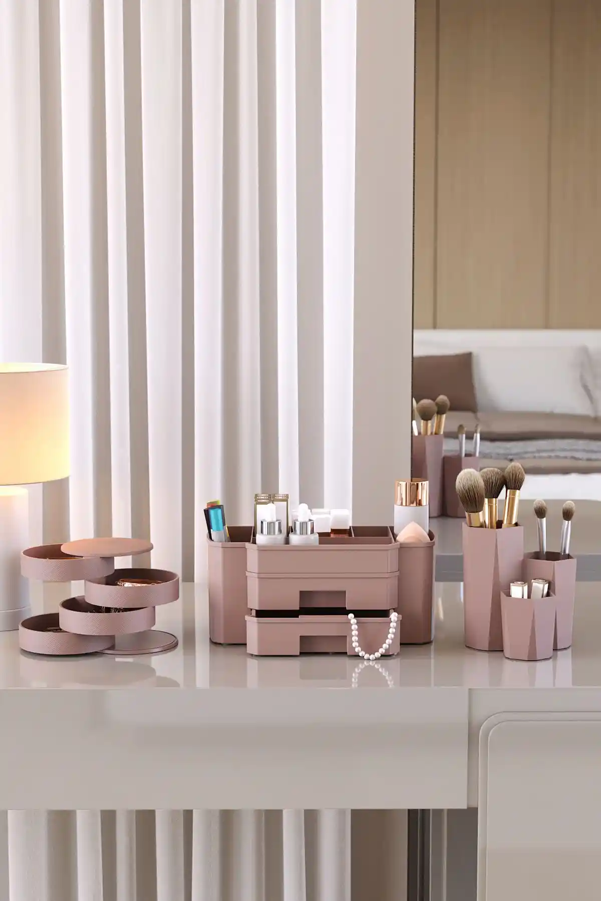 Pufwin Home Lotus Kozmetik ve Takı Organizer Seti Şık ve Pratik Saklama Çözümü