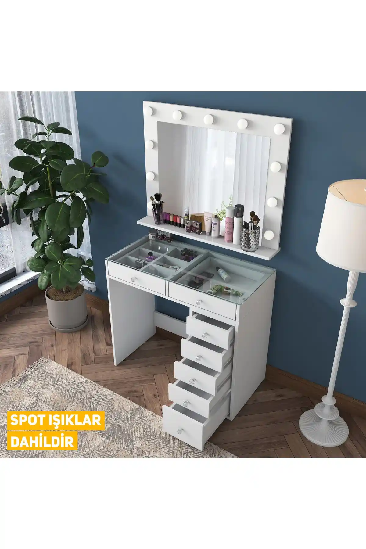 Rani Bj117 Hollywood Aynalı Makyaj Masası Modern ve Şık Tasarım Detaylarıyla