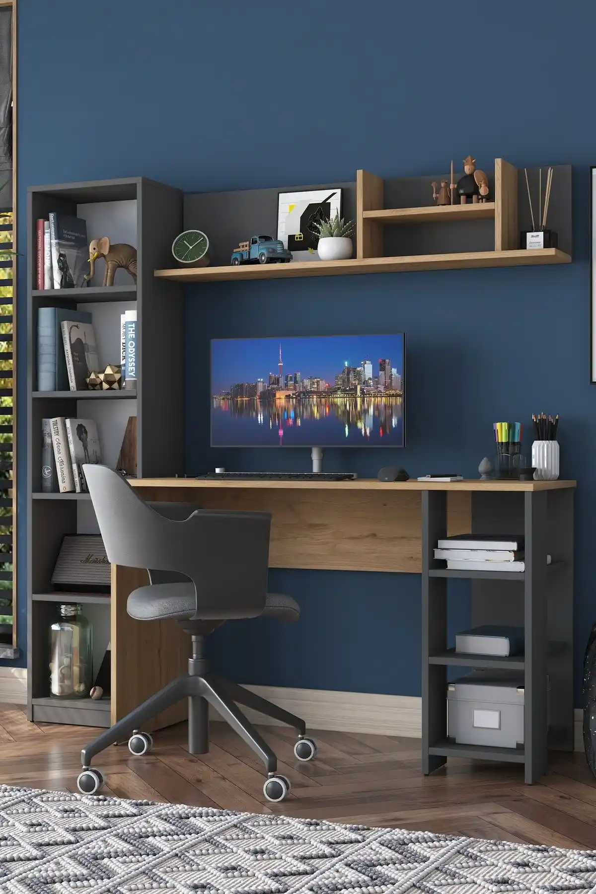 Rani Ha125 Kitaplıklı Raflı Çalışma Masası: Modern ve Dayanıklı Ofis Mobilyası