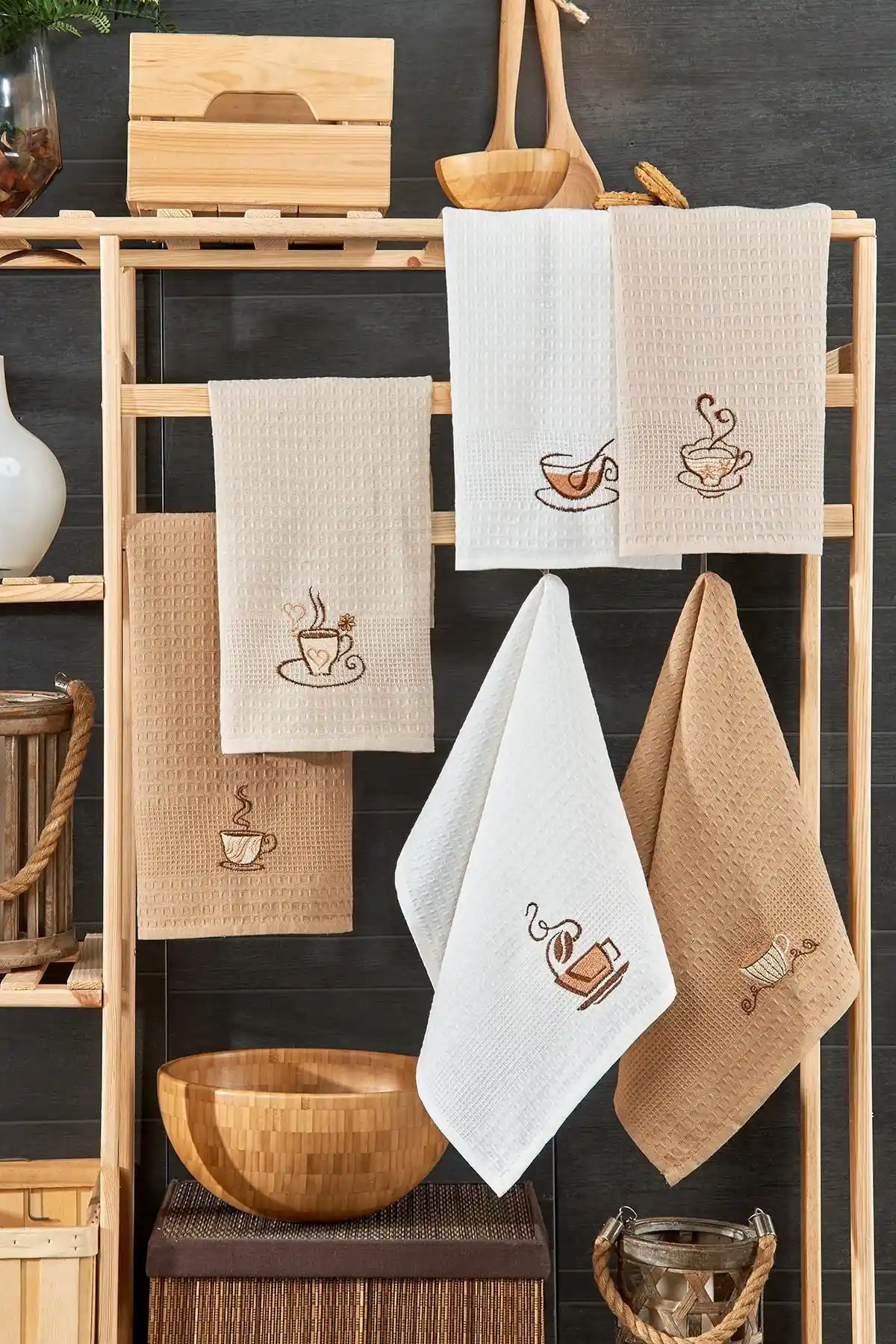 RASERSA 6'lı Kahve Mutfak Havlu Seti Estetik ve Fonksiyonellik Bir Arada