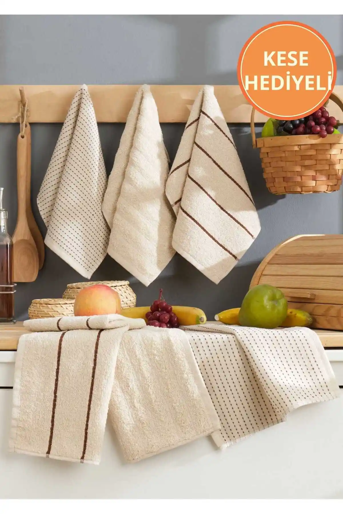 Rebeka Home Collection Bej Sophia 6'lı El ve Yüz Havlu Seti: Şık ve Fonksiyonel Mutfak Aksesuarı