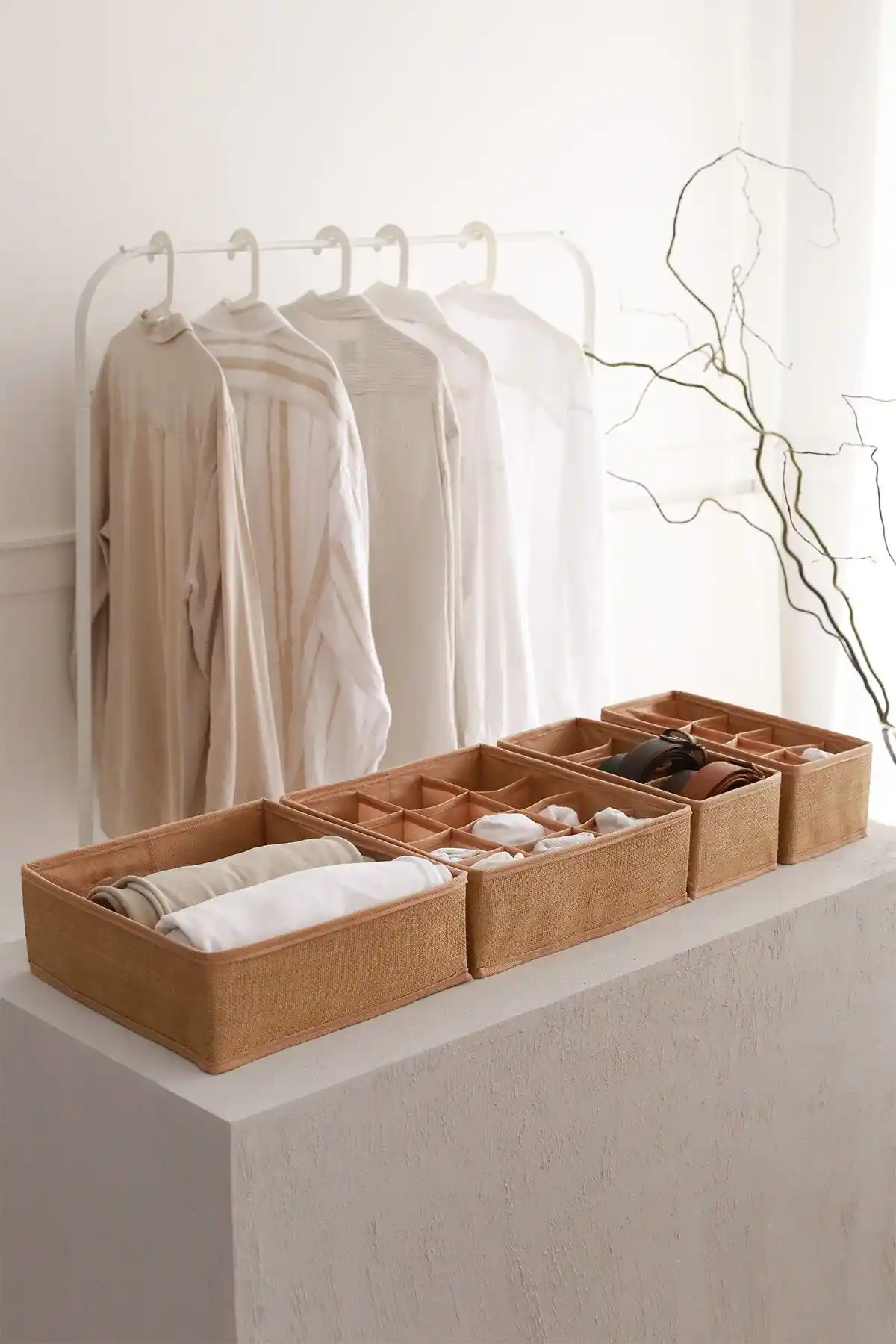 REKHOME 4'lü Jüt Çocuk Odası Dolap Çekmece İçi Düzenleyici Pratik Saklama Çözümleri