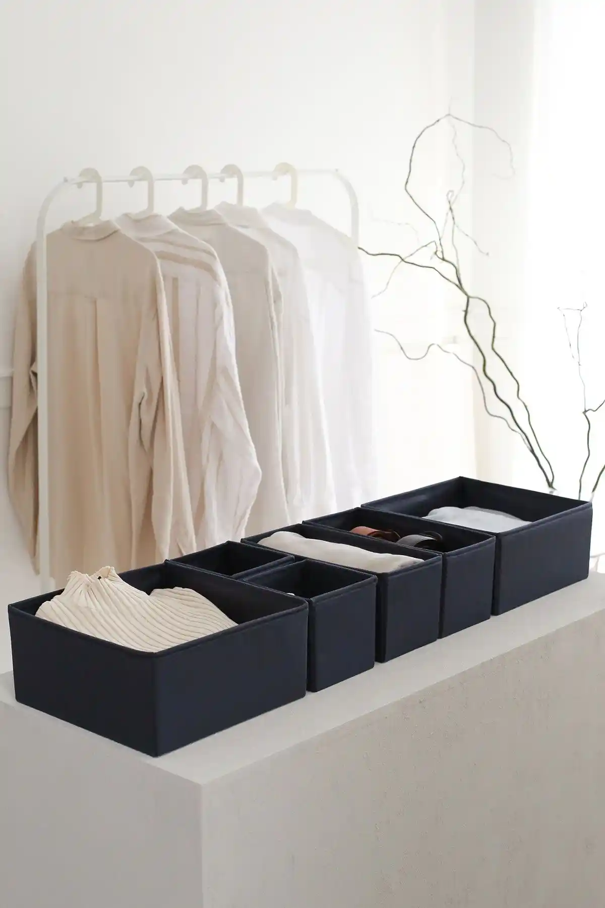 Rekhome 6'lı Lacivert Banyo ve Çekmece Düzenleyici Kutular Seti