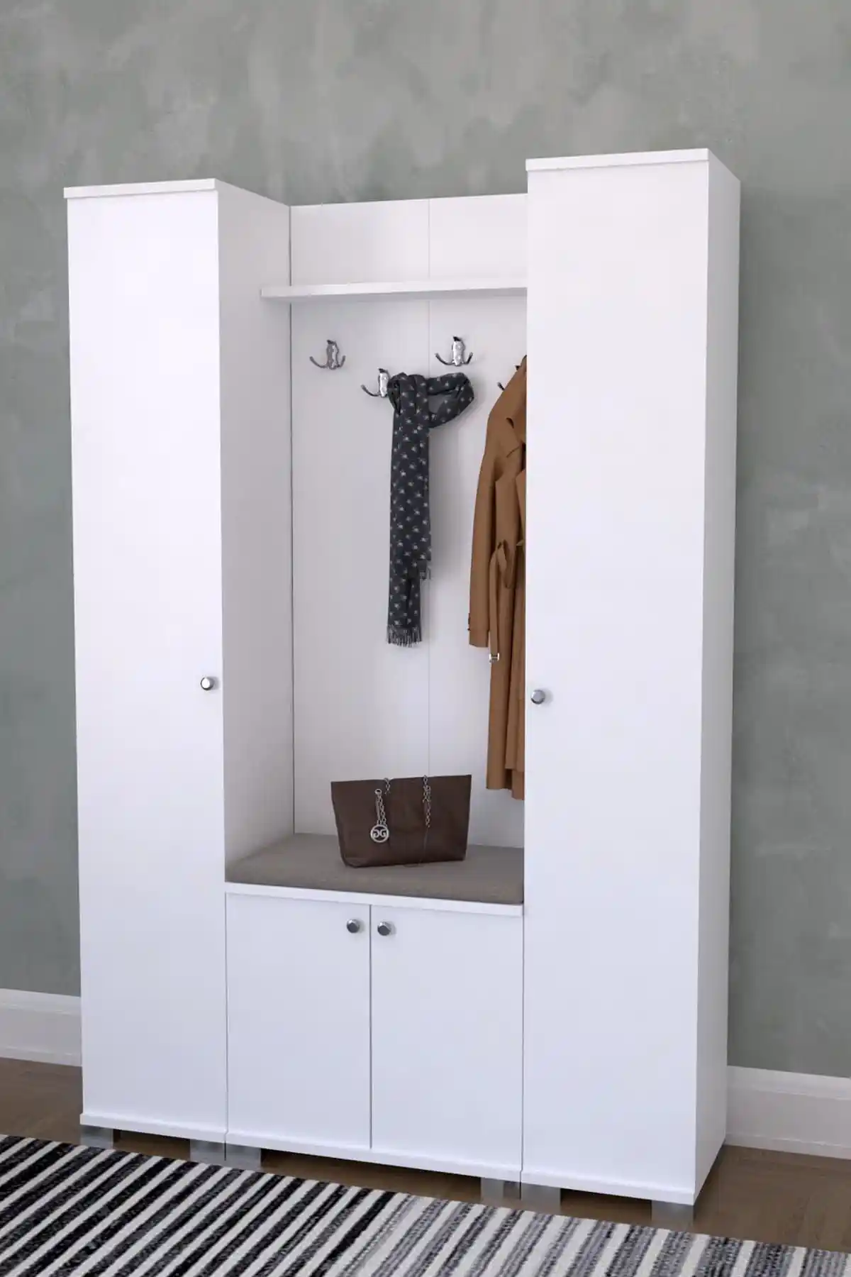 Remaks Çeşme Portmanto Beyaz Modern Antre Dolabı 177 cm yüksekliğinde ve şık tasarımıyla