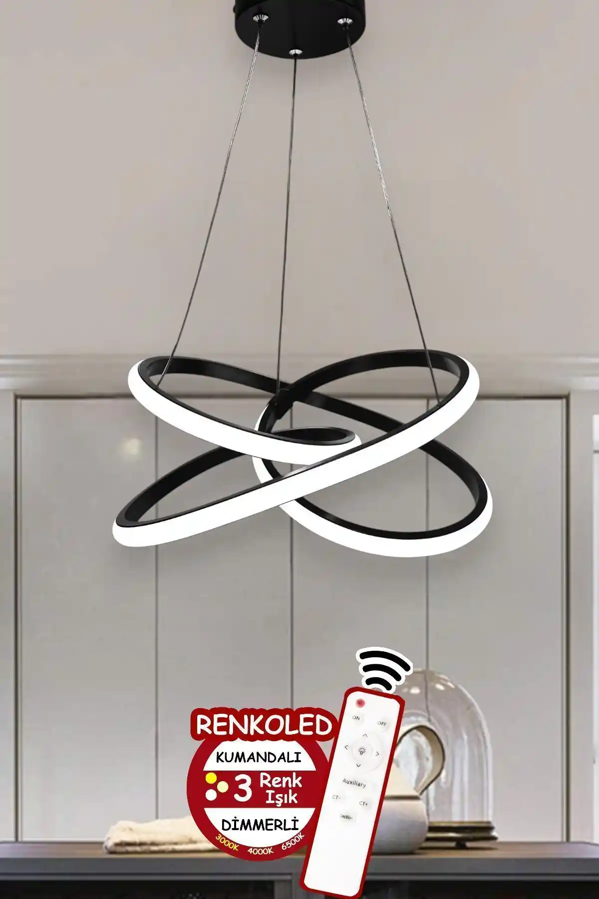 Renkoled Kumandalı 3 Renk LED Avize - Modern ve Şık İç Mekan Aydınlatma Çözümü