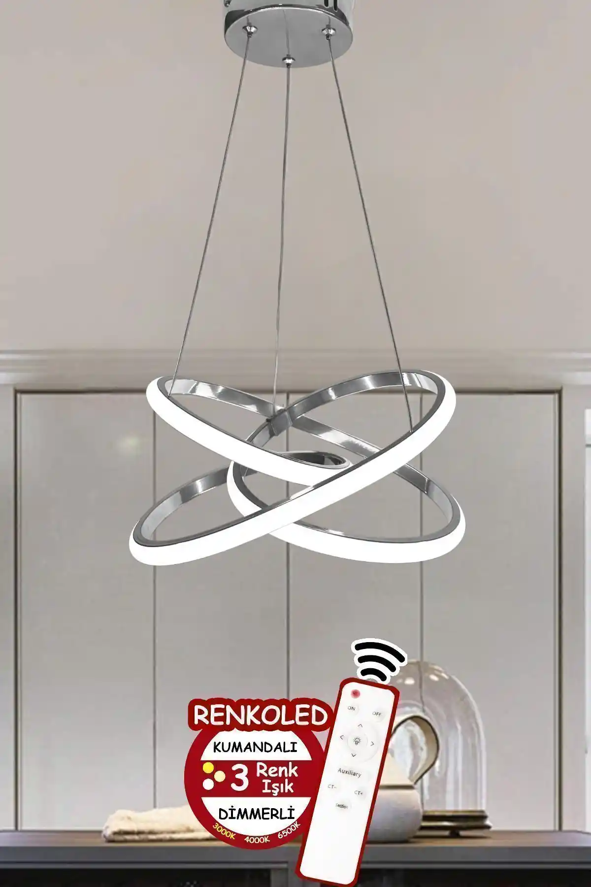 Renkoled Modern LED Sarkıt Avize 3 Renk Seçeneği ve Dimmer Özelliği ile Şık Aydınlatma Çözümü