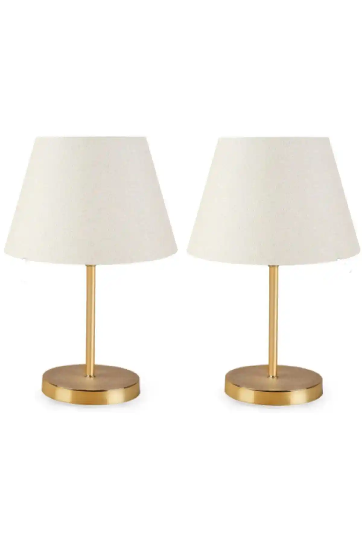 Retro Home Design Soft İkili Gold Boyalı Krem Şapkalı Abajur Masa Lambası