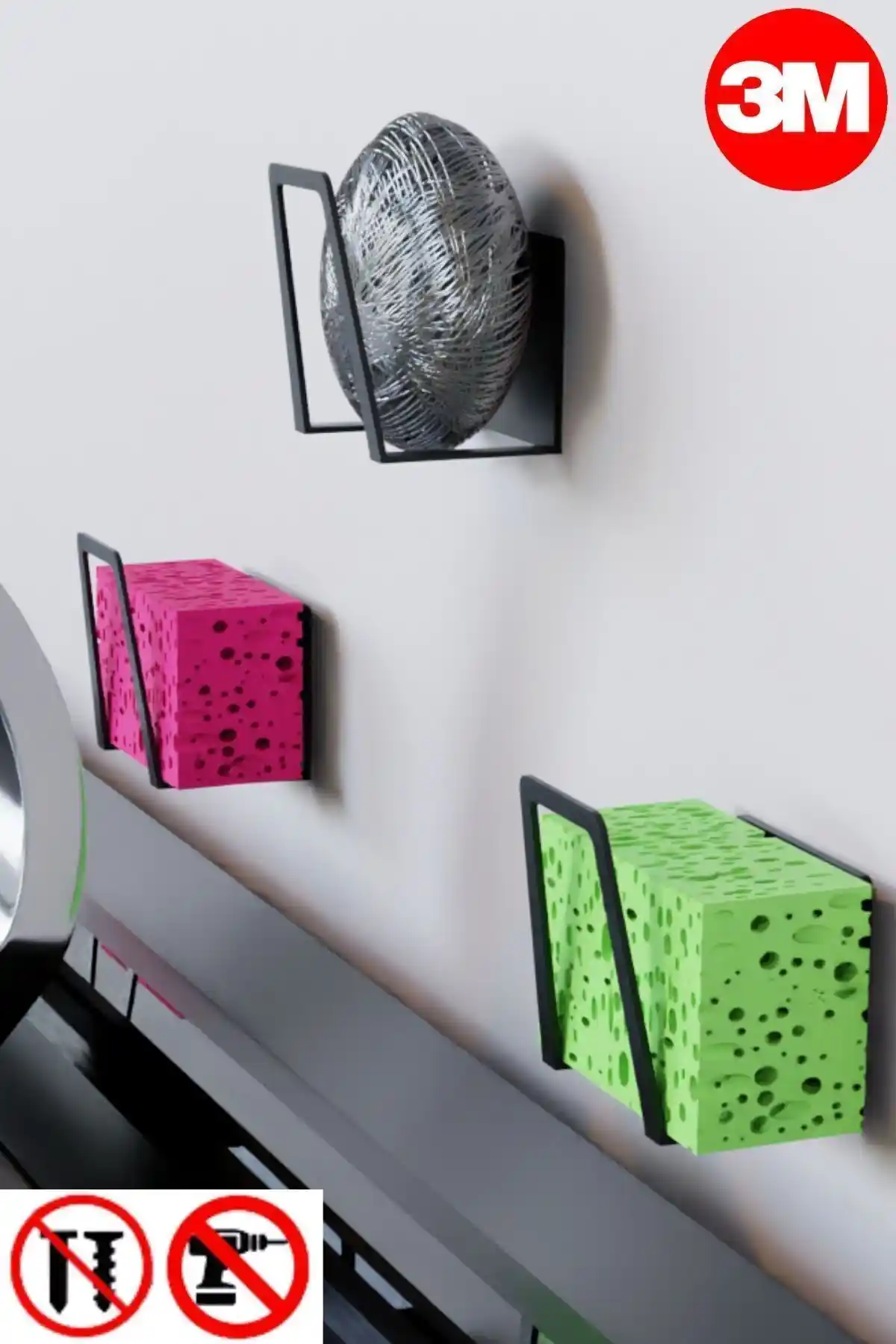 Risingmaber Paslanmaz Çelik Mutfak ve Banyo Sünger Tutucu Seti Detayları