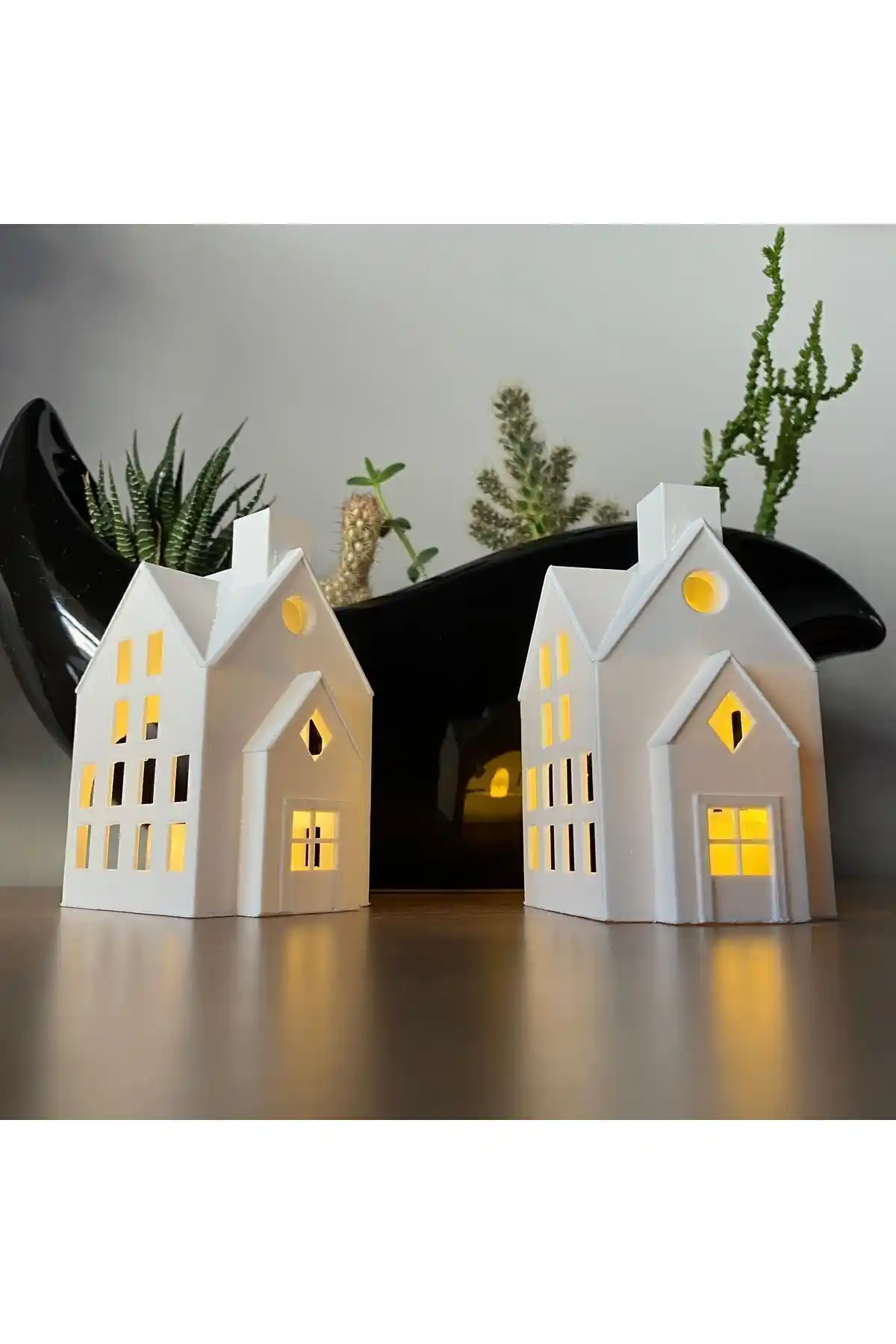 Root Made Kış Evleri 2'li Set Dekoratif Noel Evleri ve Tealight Mumluklar