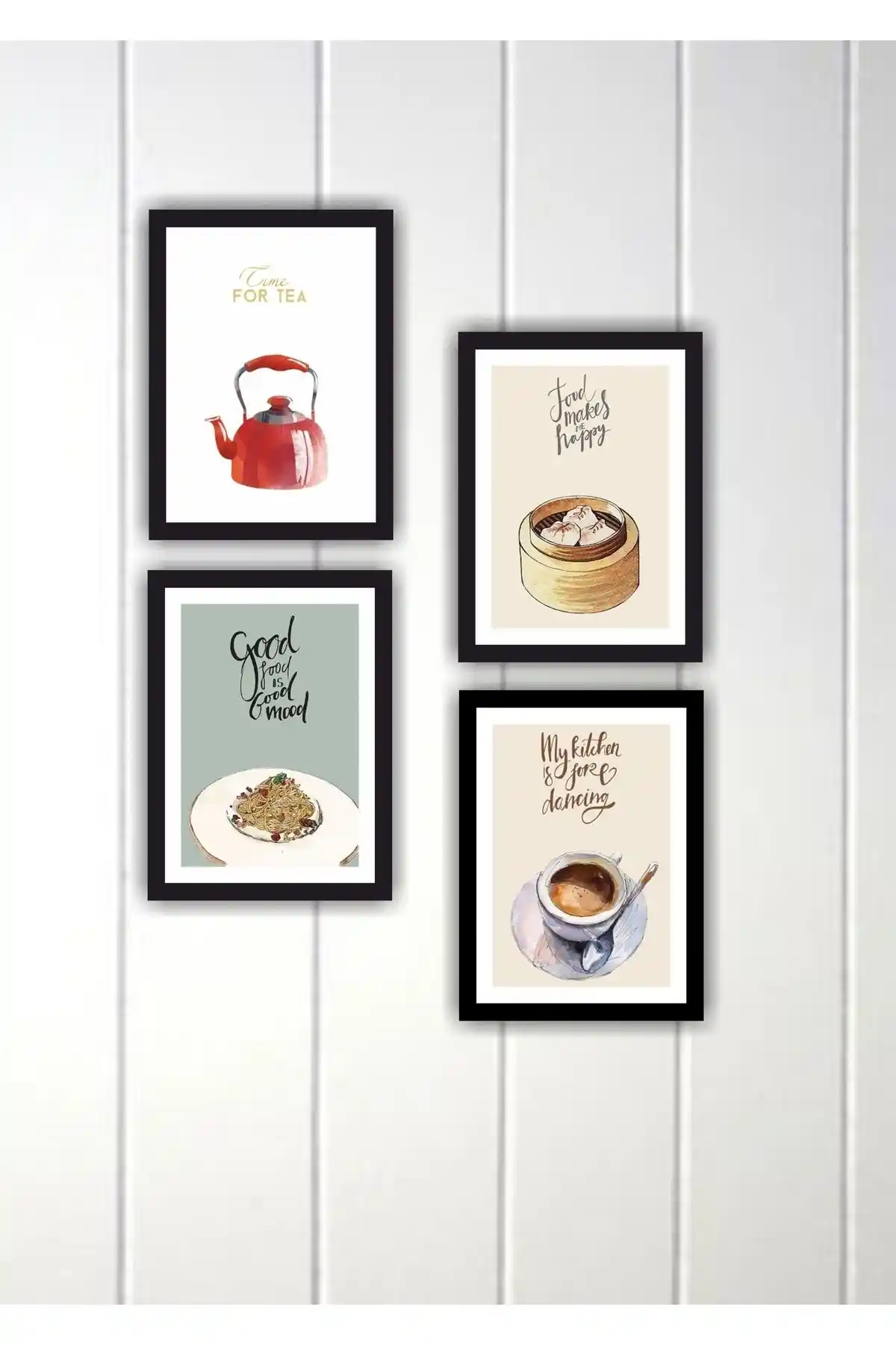 S&S VIP 4 Parça Modern Ahşap Mutfak Dekorasyon Tablo Seti 30x40 cm