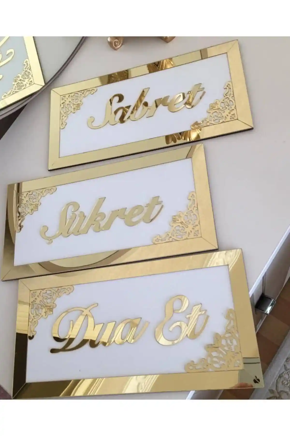 Sabret Şükret Dua Et 3'lü Dekoratif Set Modern Tasarım ve Anlamlı Sözlerle Ev ve Ofis İçin