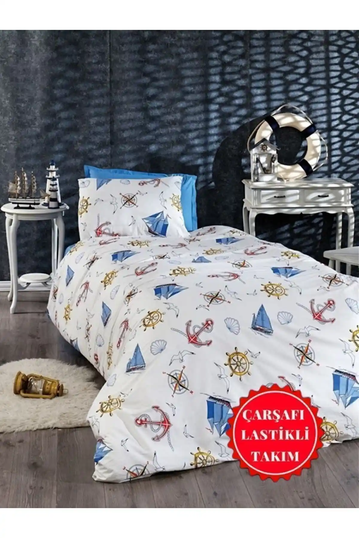 Şahinhome Erkek Çocuk Gemi ve Denizci Temalı Nevresim Takımı Yüksek Kalite ve Dayanıklılık