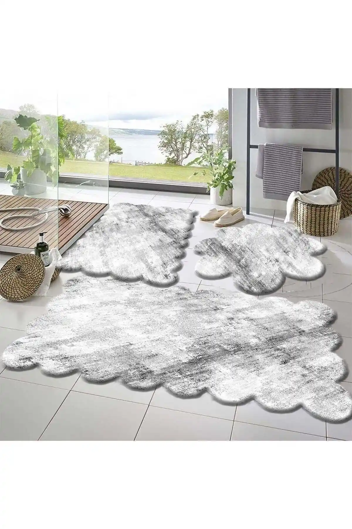 Sarar 3'lü Kaymaz Taban Banyo Paspası Seti Modern ve Güvenli Tasarım