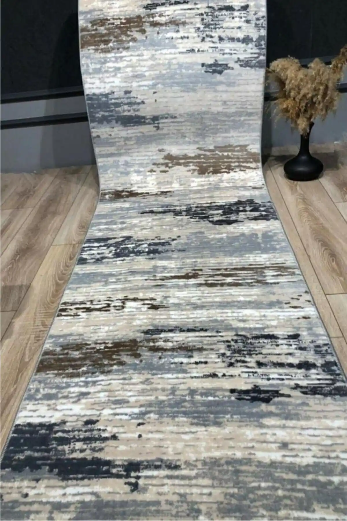 Sarar Jel Kaymaz Taban Yıkanabilir Yu<muş>ak Yüzey Kesme Halı Yolluk Gri 150x300 cm