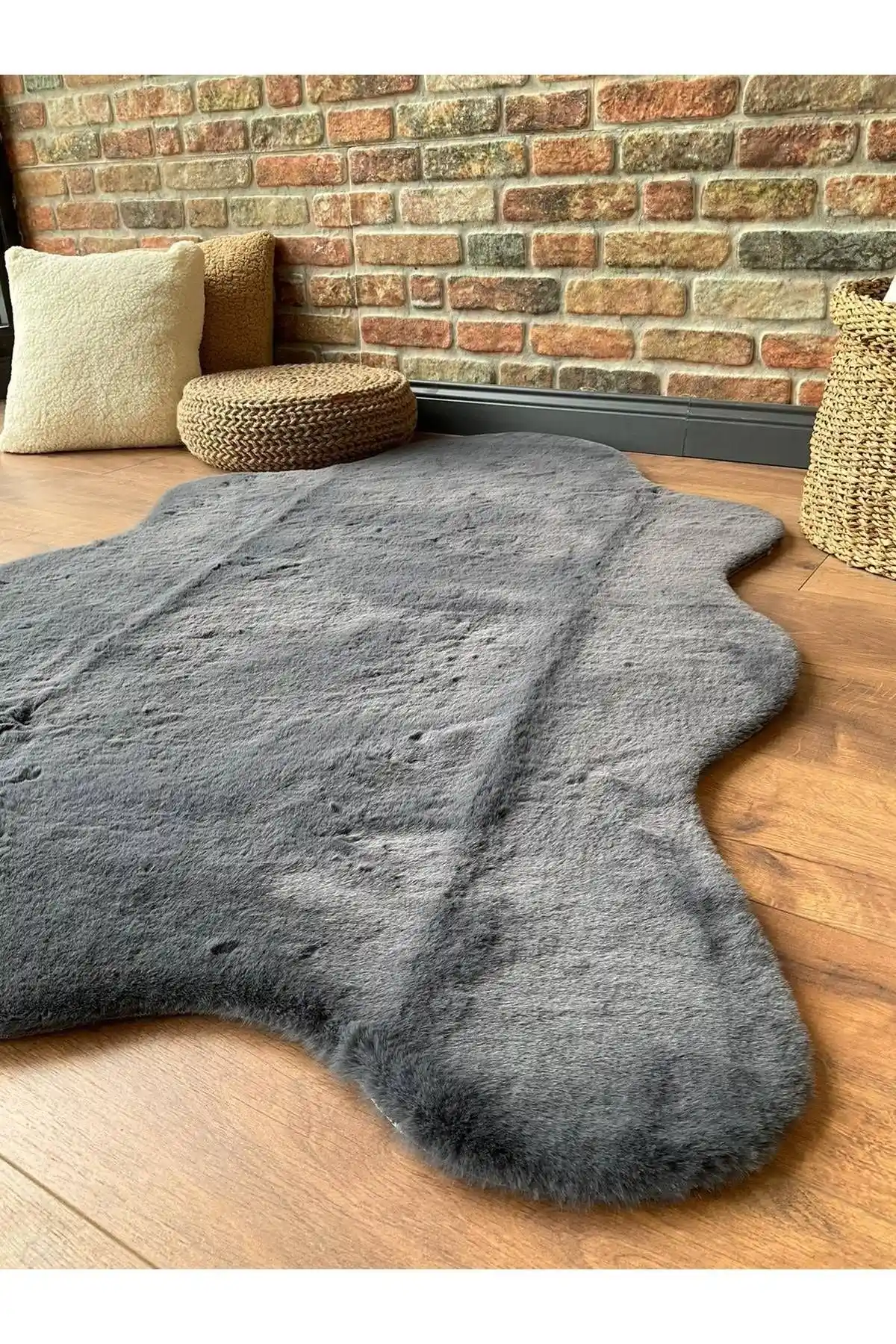 SARAZ HALI Tavşan Tüyü Post Peluş Antrasit Renkli Yüksek Kalite Halı