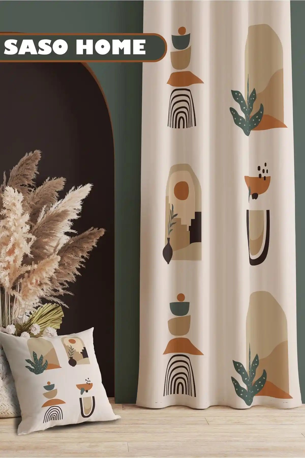 SasoHome Etnik Afrika Desenli Dijital Baskılı Kadife Fon Perde 140x270 cm