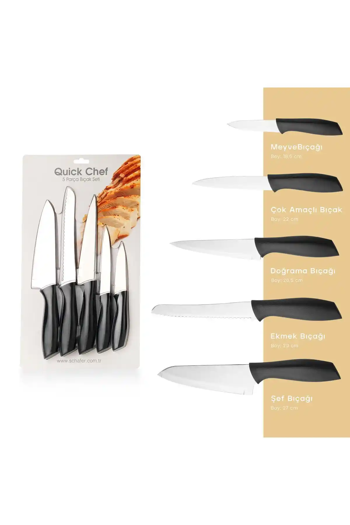 Schafer Chef Siyah 5 Parça Mutfak Bıçak Seti Modern ve Dayanıklı Tasarım