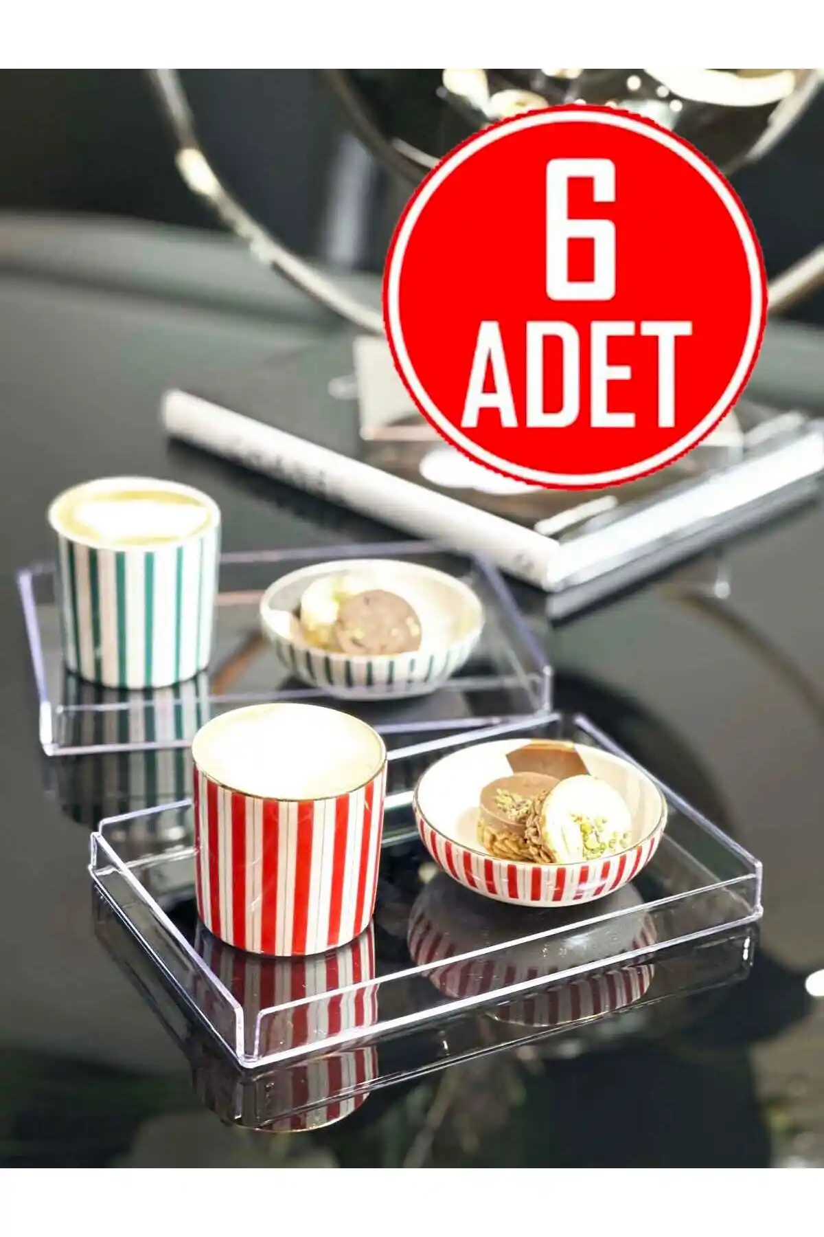 Şeffaf Akrilik Sunum Tepsisi Seti 6'lı dayanıklı ve şık tasarım