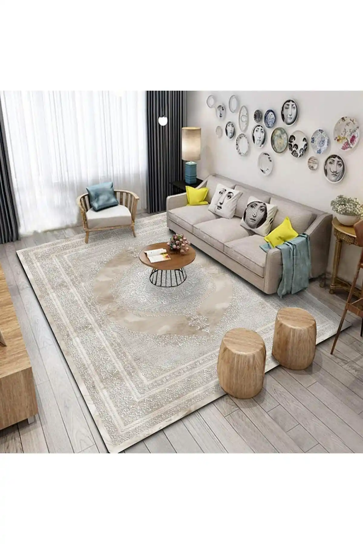 Sermod 10069 Kadife Efektli Kaymaz Halı Örtüsü Modern ve Güvenli İç Mekan Dekoru